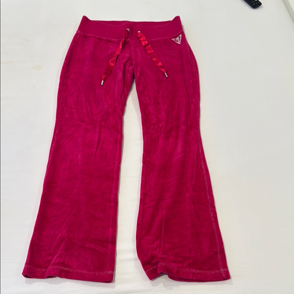 Guess Red and Pink Sweatpants with Flared Leg Design
